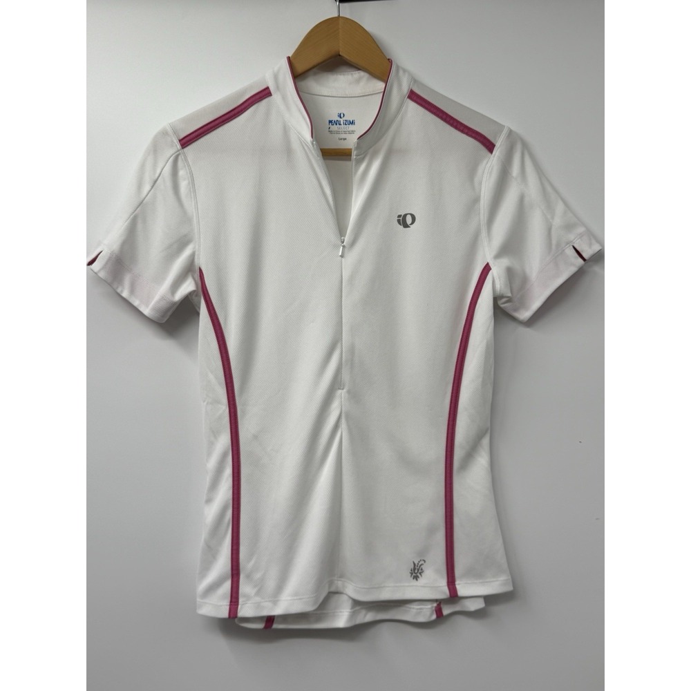 Pearl Izumi Select Cycling Jersey LG White Pink Short Sleeve 1/2 Zip Performance